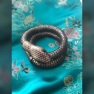 Snake wrapped wrist metal bracelet